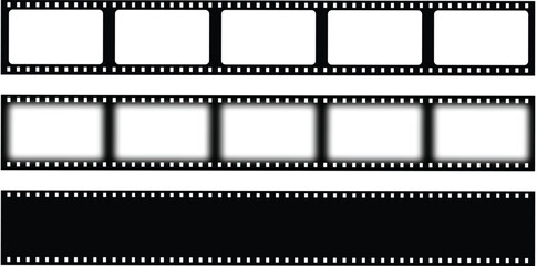Roll of retro film strip icon set. Video tape photo film strip frame vector isolated on transparent background. Vintage movie slide reel concept. Motion picture tape pictogram. Vector illustration.