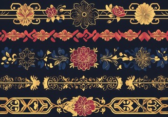 Asian traditional decorations. Celebration vector design elements. Seamless dividers and borders collection