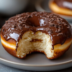 Delicious chocolate donuts and cake with icing and sugar on a white plate