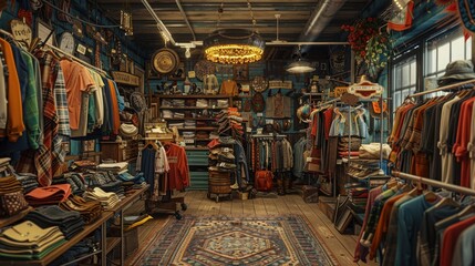 Vintage Treasures Cashier Selling Unique Finds in Charming Boutique Retro Decor Nostalgic Atmosphere