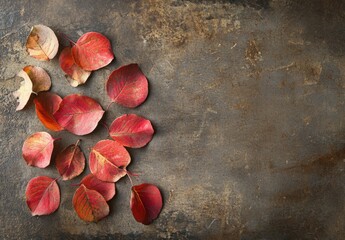 Autumn leaves on a table with room for text