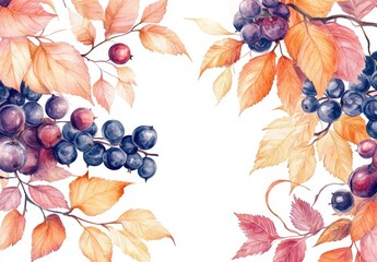 Autumn Leaves and Berries Watercolor Illustration