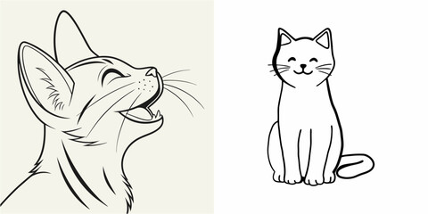 happy cat kitten stretching draw line
