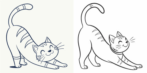 happy cat kitten stretching draw line