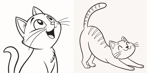 happy cat kitten stretching draw line