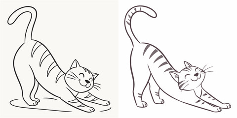 happy cat kitten stretching draw line