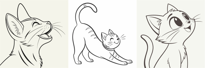 happy cat kitten stretching draw line