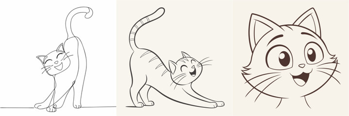 happy cat kitten stretching draw line