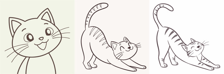 happy cat kitten stretching draw line