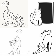 happy cat kitten stretching draw line