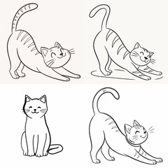 happy cat kitten stretching draw line