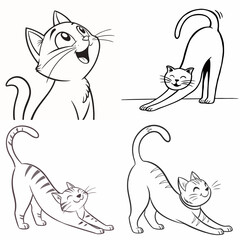 happy cat kitten stretching draw line