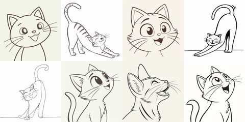 happy cat kitten stretching draw line