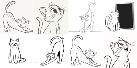 happy cat kitten stretching draw line