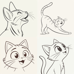 happy cat kitten stretching draw line