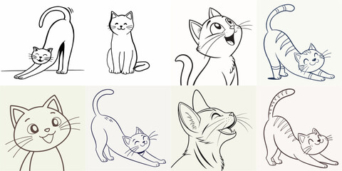 happy cat kitten stretching draw line