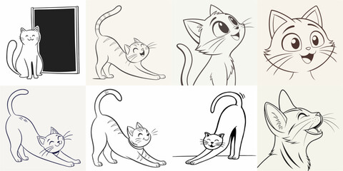 happy cat kitten stretching draw line