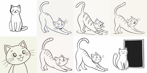 happy cat kitten stretching draw line