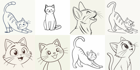 happy cat kitten stretching draw line