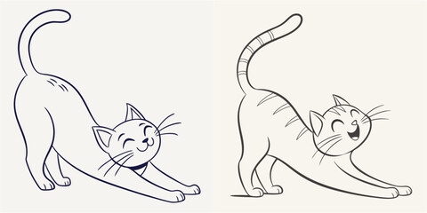 happy cat kitten stretching draw line