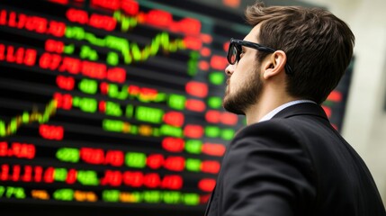 Fototapeta premium Market analysis investor observing stock trends financial district business environment urban viewpoint economic insights