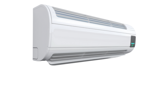 White air conditioner unit blowing cool air on transparent background