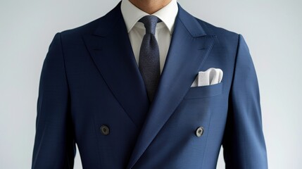 Showcasing Elegance A Double-Breasted Navy Blue Suit in a Modern Studio with Minimalist Vibes