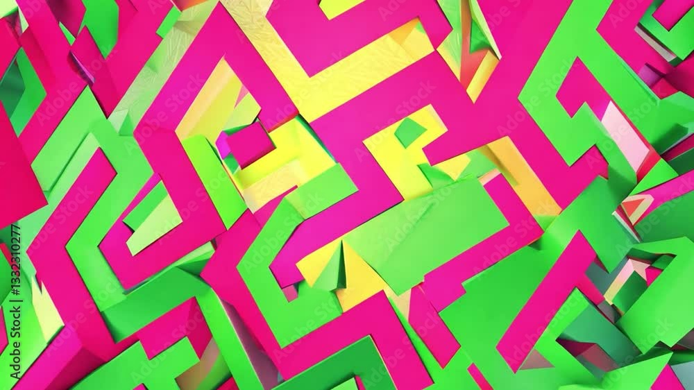 Poster colorful geometric patterns in vibrant pink and green create an abstract design full of intrigue and