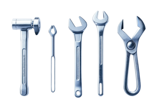 A Powerful Collection Of Essential Tools Ready To Tackle Any Project, Showcasing Their Sleek Metallic Sheen Against A Clean White Backdrop Isolated on Transparent Background