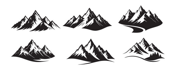 mountain 1Vector set of mountains icons with hiking, traveling and camping symbols. Minimalist design with beautiful peaks.