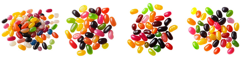  set of Different types of jelly beans, different flavors of jelly beans, different types of jelly beans, the world of jelly beans and their flavors in search of, on a transparent backgrounds