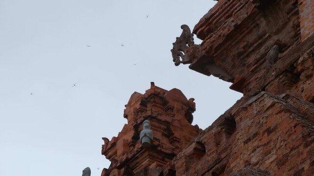 There are many dragonflies flying in the sky near antique Ponagar Temple in Nha&nbsp;Trang, Vietnam. Slow mo, slow motion
