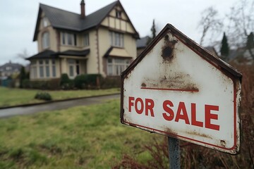 Obraz premium Rustic For Sale Sign in Front of a House