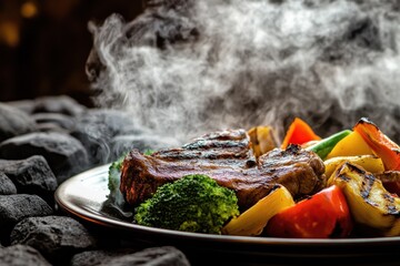 Delicious grilled steak with fresh vegetables served on a plate