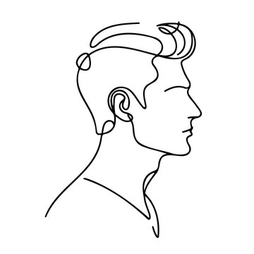 Male face in profile in one-line drawing style