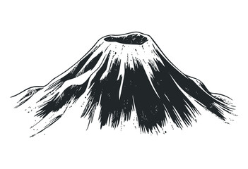 Hand-drawn volcanic mountain illustration with detailed geological features. Vector retro hand drawn illustration