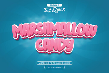 Marshmallow candy editable text effect with blue comic background