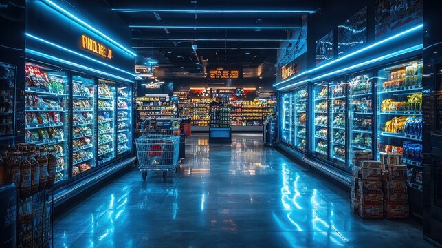 Transforming Grocery Shopping A High-Tech Digital Experience in an Urban Center's Futuristic Store