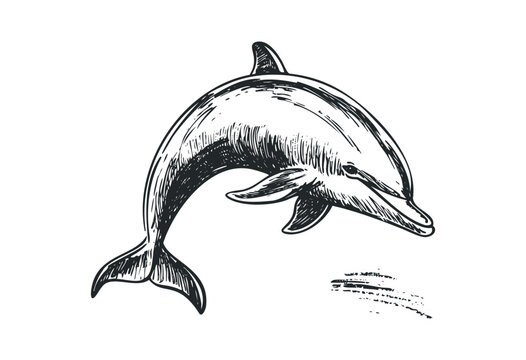 Vintage dolphin sketch illustration with elegant details. Vector retro hand drawn illustration