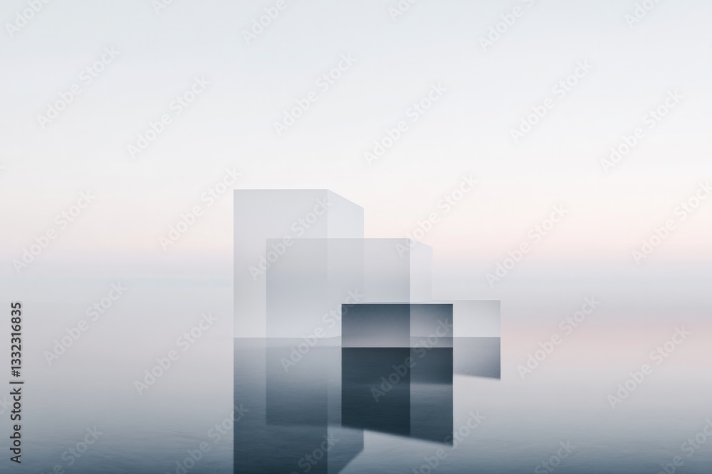 Aufkleber capture series of floating geometric shapes in monochromatic palette against smooth endless backdrop