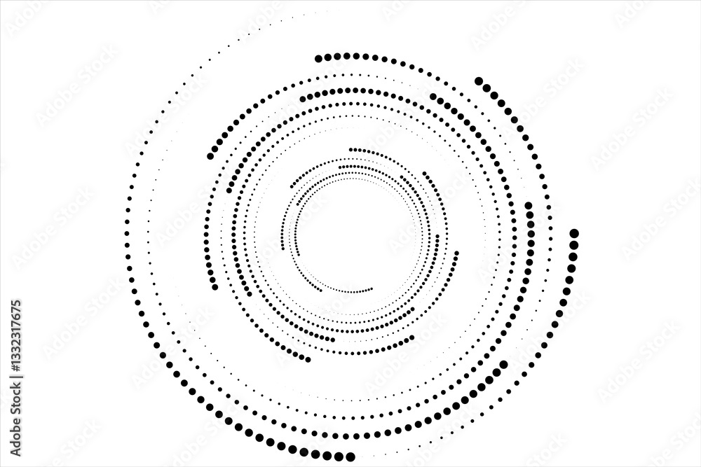 Poster vector dotted speed lines in vortex form. geometric art. segmented circle. arc lines. trendy design 