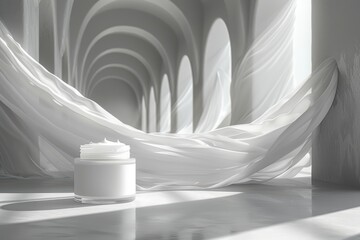 White cosmetic jar with moisturizer cream.