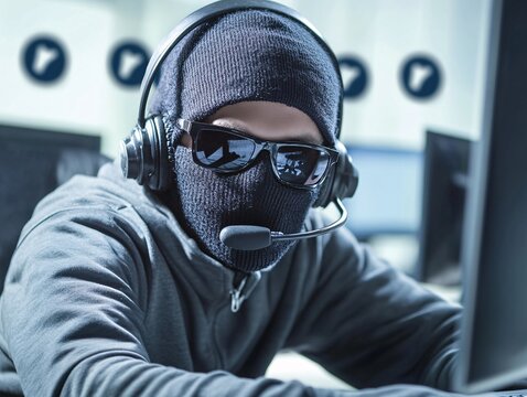 Fraudulent tech support scam operation call center digital media urban environment close-up view deceptive practices - Powered by Adobe