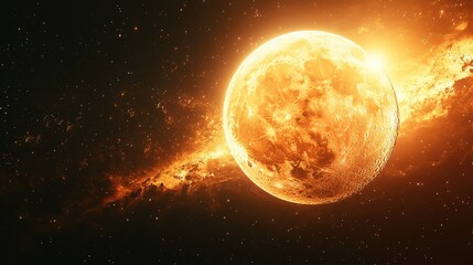 Naklejka premium Glowing celestial body amidst starry cosmos with fiery trail