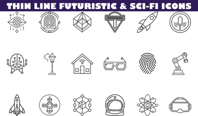 Futuristic SciFi Thin Line Icons Technology, Space, and Innovation