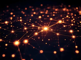 Fototapeta premium glowing network of interconnected nodes against a dark background, symbolizing connectivity, data flow, and modern technology in abstract form
