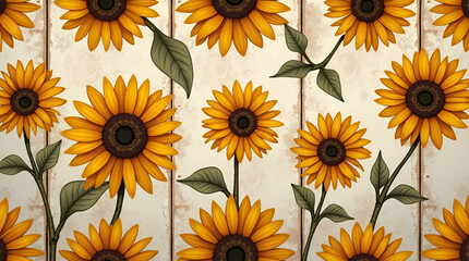 Rustic Sunflower Seamless Tile Pattern for Country Style Kitchens