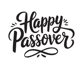 Fototapeta premium Happy Passover. Stylish black and white handwritten inscription; suitable for creating greeting cards and festive designs.