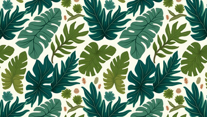 Oversized Foliage and Vibrant Greens: Tropical Leaf Seamless Tile Pattern for Lush, Lively Interiors - Perfect Photo Stock Concept with Left-Side Empty Space