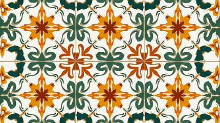 Fototapeta premium Flat Art Deco garden flowers seamless tile pattern with geometric floral shapes and gold accents for luxurious interiors concept as Geometric floral shapes with gold accents create Art Deco seamless t